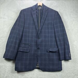 Joseph Abboud Blue Plaid Wool Sport Coat Blazer Size 42L Removable Collar Liner